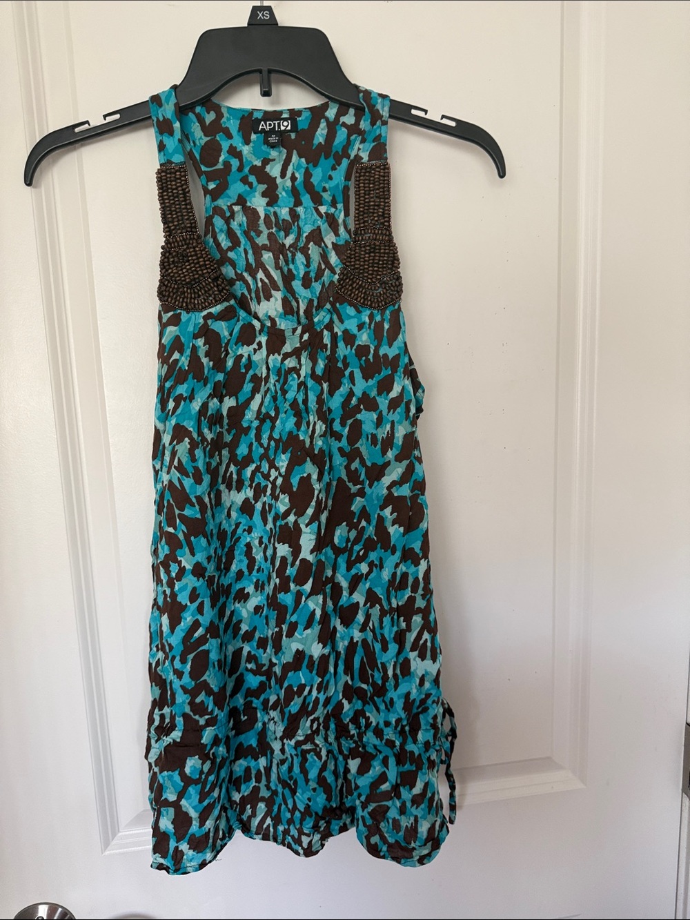 Apt. 9 Turquoise and Brown Beaded-Shoulder Casual women’s top